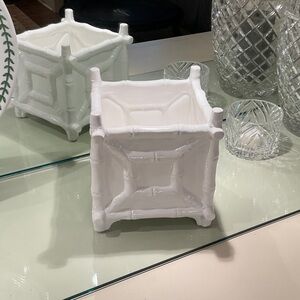 GORGEOUS, never used, Two’s Company white bamboo cachepot.  Mint condition.